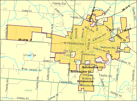  Detailed map of Bellefontaine, Ohio